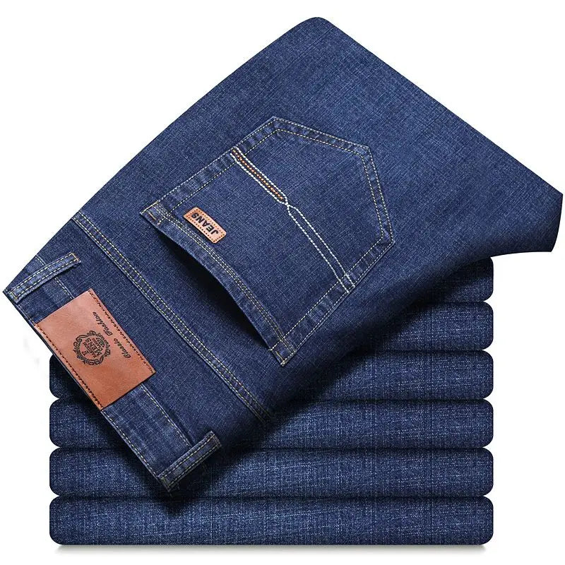 2026 New Business Men's Jeans Casual Straight Stretch Fashion Classic Blue Black Work Denim Pant Trousers Male Clothing