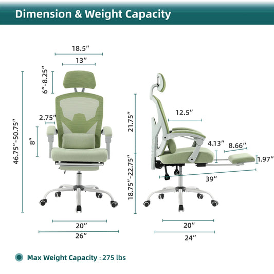 JHK Ergonomic Reclining High Back Mesh Living Room Rocking Gaming Chair Computer Desk Swivel Rolling Lumbar Support Pillow