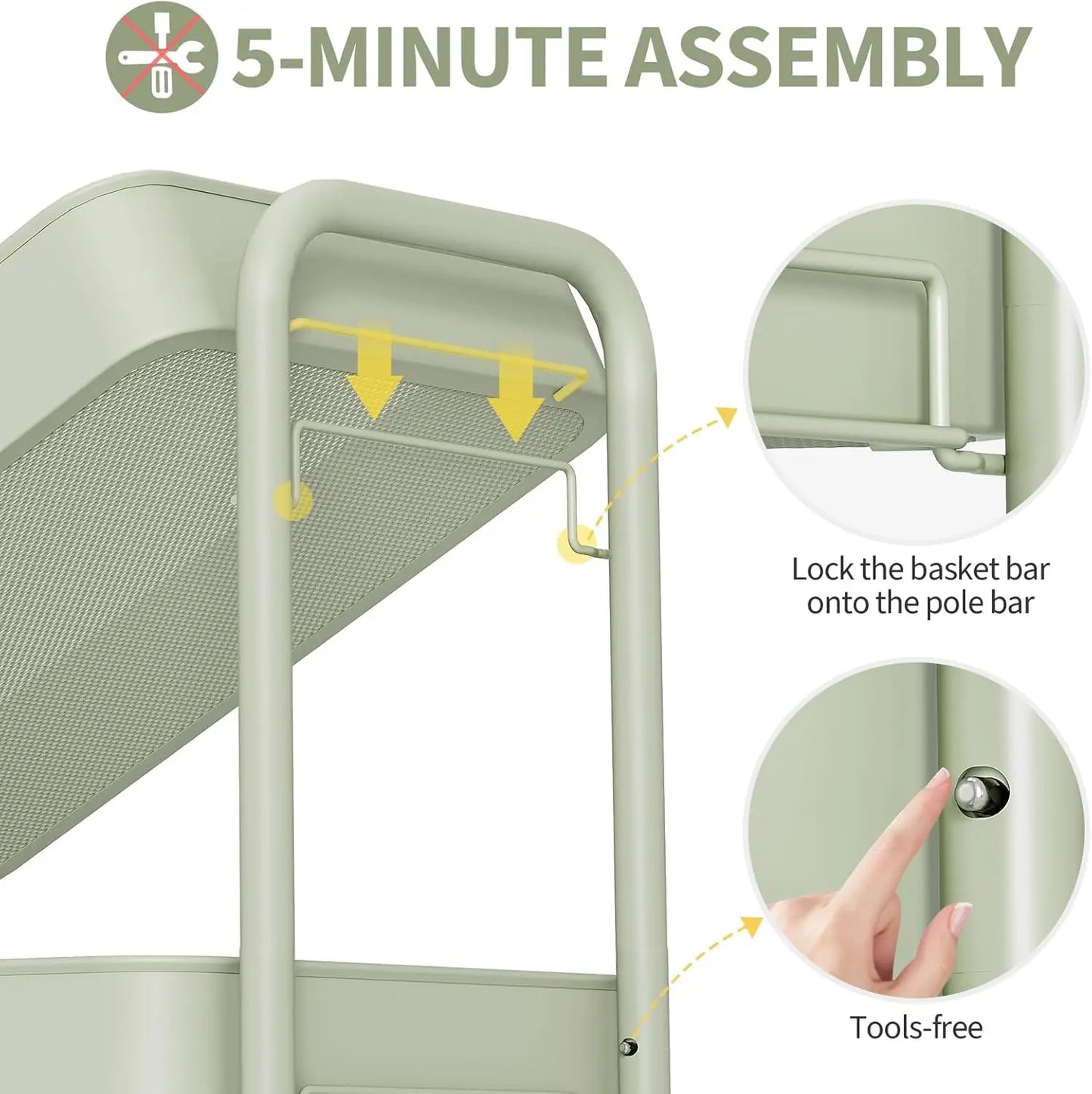 4-Tier Rolling Cart with Pegboard, Metal Storage Organizer with Wheels, Hooks & Bins for Bathroom, Kitchen, Office