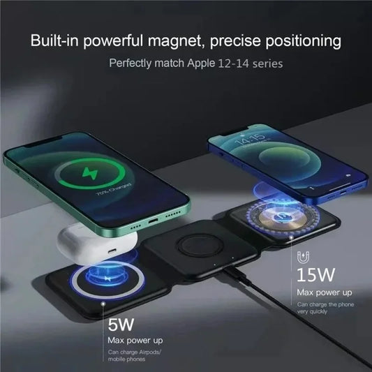 3 in 1 Portable Magnetic Wireless Charger Fast Charging Dock Station Foldable Stand Trip Charger For iPhone Apple Watch AirPods