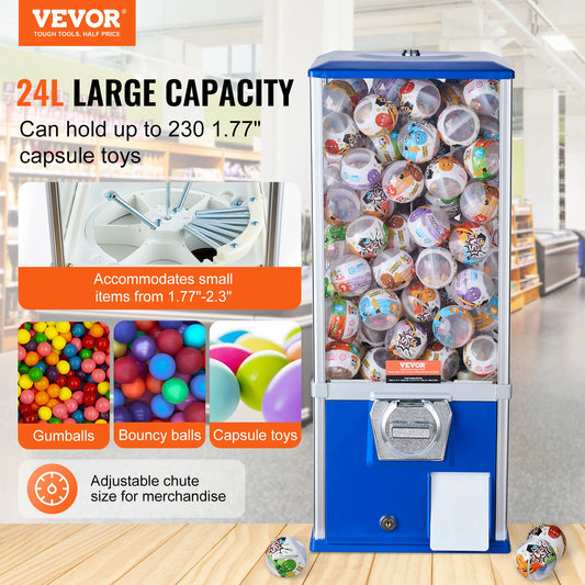 VEVOR 25inch Gumball Machine for Kids PS 230 Capsule Toys Rectangle Blue For Game Stores Coin Operated Gumball Bank