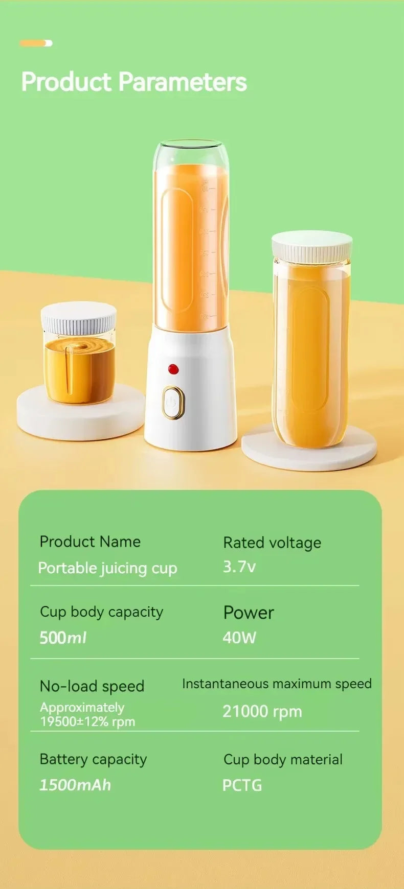 Portable Cordless Blender Juicer 450ml Electric Fruit Juicer USB Rechargeable Lemon Orange Juice Cup Smoothie Blendr