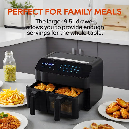 KOMORE Dual Basket Air Fryer with Smart Touch Screen Overheat Protection