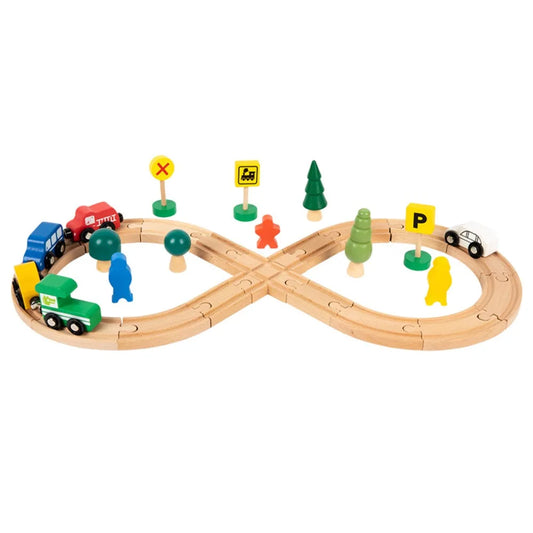 8-shaped Children Wooden Train Rail Signal Light Early Education Thinking Training Track Train Multifunctional Splicing