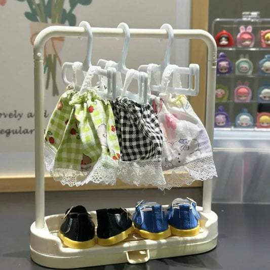 10pcs/set Mini Clothesse Clothes Hanger for Labubu and Other 17cm Dolls Labubu Shoe Rack Doll Accessories Children's Toys
