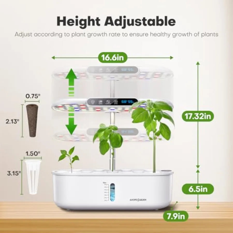 Hydroponics Growing System kit: Indoor Herb Garden - Plant Germination Kit with LCD Display and LED Grow Light Smart Temp and H