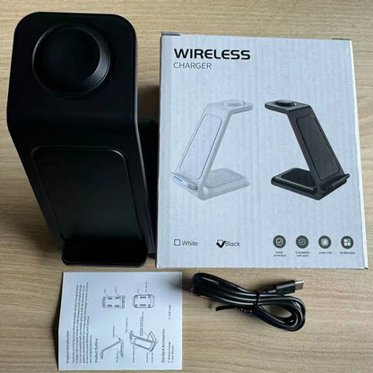 30W 3-In-1 Wireless Charger Stand Dock For iPhone Samsung Xiaomi OPPO Apple Watch 8 7 AirPods Induction Fast Charging Station