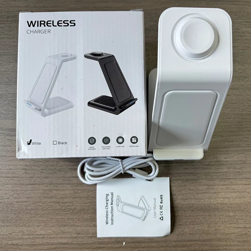 30W 3-In-1 Wireless Charger Stand Dock For iPhone Samsung Xiaomi OPPO Apple Watch 8 7 AirPods Induction Fast Charging Station