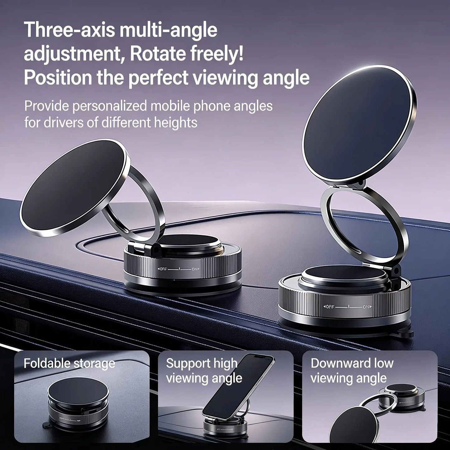 Magnetic Phone Holder for car 360° Rotatable Foldable & Adjustable Magnetic Car Mount ,Suction Cup Phone Holder for Car/Mirror
