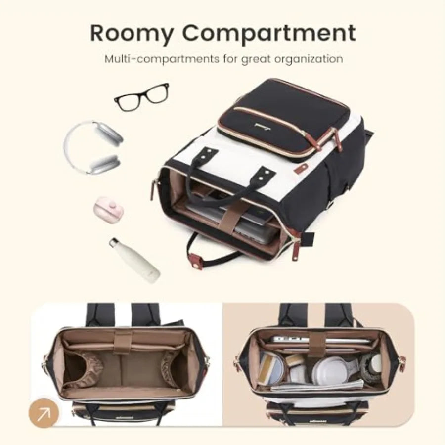 Laptop Backpack for Women Work Bag with Large Capacity Cup Side Pocket 15.6 Inch Waterproof Computer Backpacks Purse College Bo