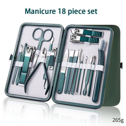 Professional 7-18 Piece Nail Care Kit Stainless Steel Manicure & Pedicure Set with Travel Case for On-the-Go Grooming