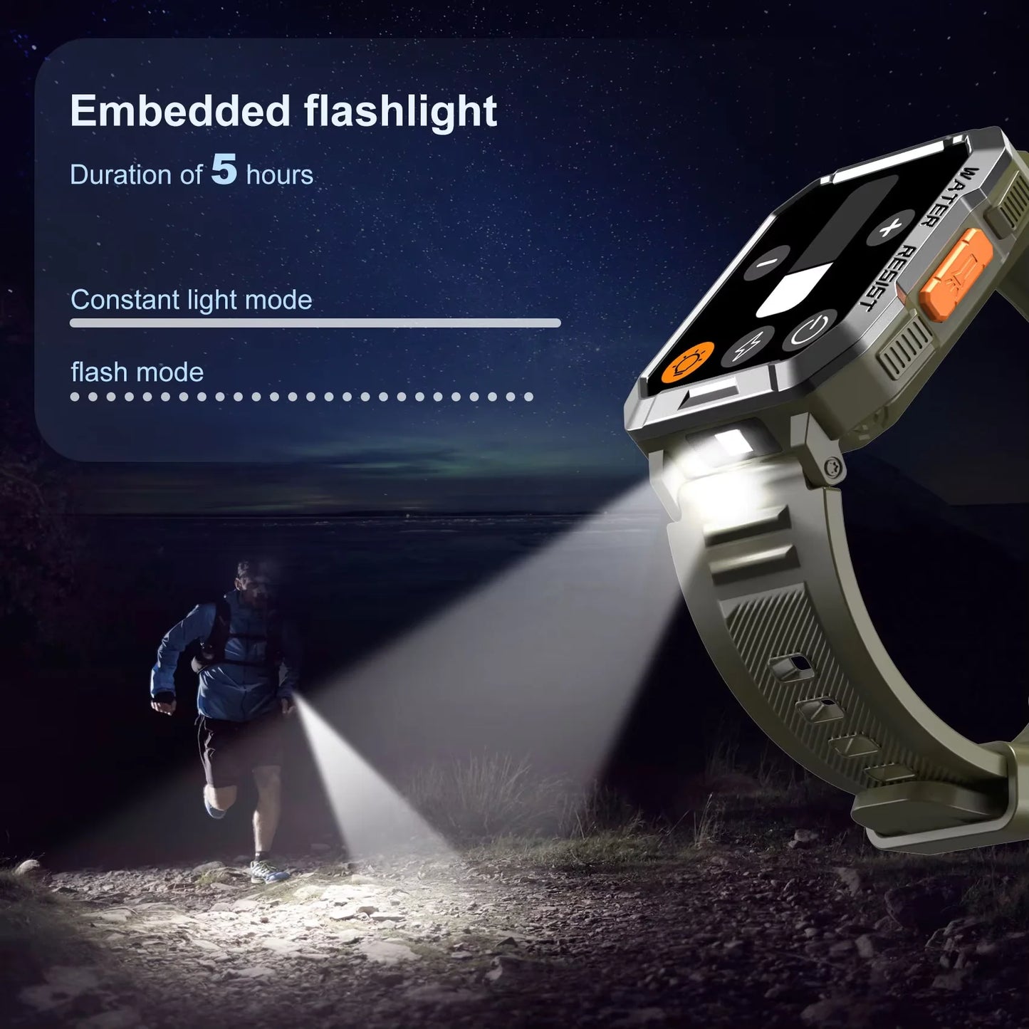 Blackview W60 Waterproof Smartwatch with Emergency Lighting 2.01'' Screen 900mAh Large Battery BT Outdoor Sport Watches for Man