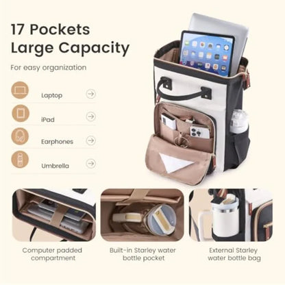 Laptop Backpack for Women Work Bag with Large Capacity Cup Side Pocket 15.6 Inch Waterproof Computer Backpacks Purse College Bo