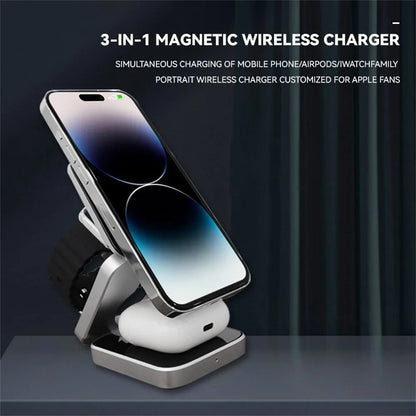 Foldable Magnetic Wireless Charger Stand Magnet Fast Charging Station For Samsung S25 S24 iPhone 16 For Galaxy Watch 8 7 Airpods