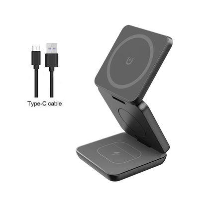 3 in 1 Portable Magnetic Wireless Charger Fast Charging Dock Station Foldable Stand Trip Charger For iPhone Apple Watch AirPods