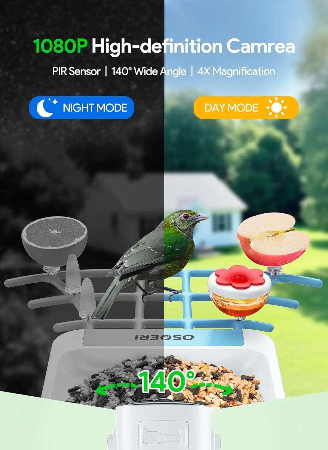 Smart Solar Bird Feeder with AI Camera, 1080P HD Auto Capture, Real-Time Alerts, WiFi Connected - Perfect Gift
