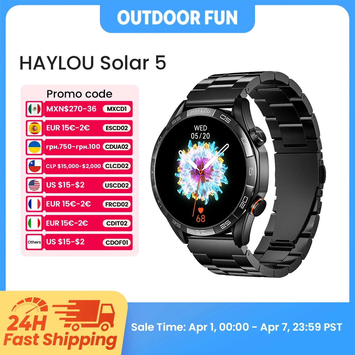 HAYLOU Solar 5 Voice Calling Smartwatch 1.58'' AMOLED Display 60Hz Smart Watch 24H Health Monitoring Sports Smartwatch for Men