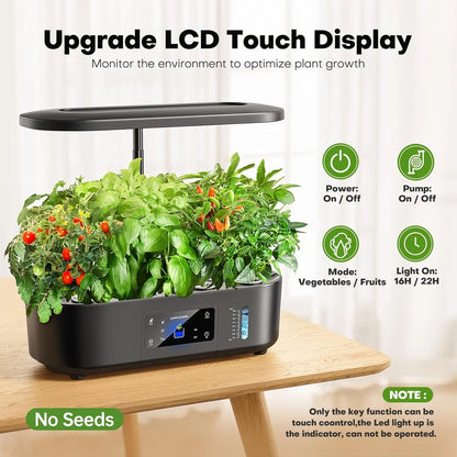 Hydroponic Growing System Kit Indoor Herb Garden with Grow Light 12 Pods, LCD Touch Panel Planter, Height Up to 17", Black