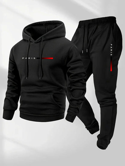 2025 letter printed sportswear set men's hooded sweatshirt long pants set spring and autumn winter warm suit