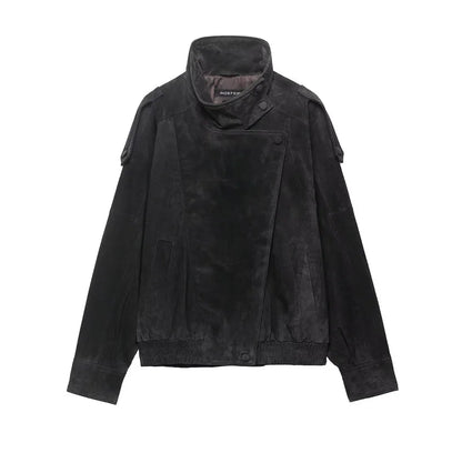 Women's Jacket Fall 2025 New Black Long Sleeve Pebble Faux Leather Jacket Motorcycle Style Personality Fashion