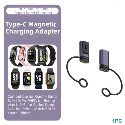 LED Indicator Magnetic Charger Converter Type-C Female to 2pin Converter for Xiaomi Smart Band 8/9/10/Pro/NFC Redmi Watch 5/4/3