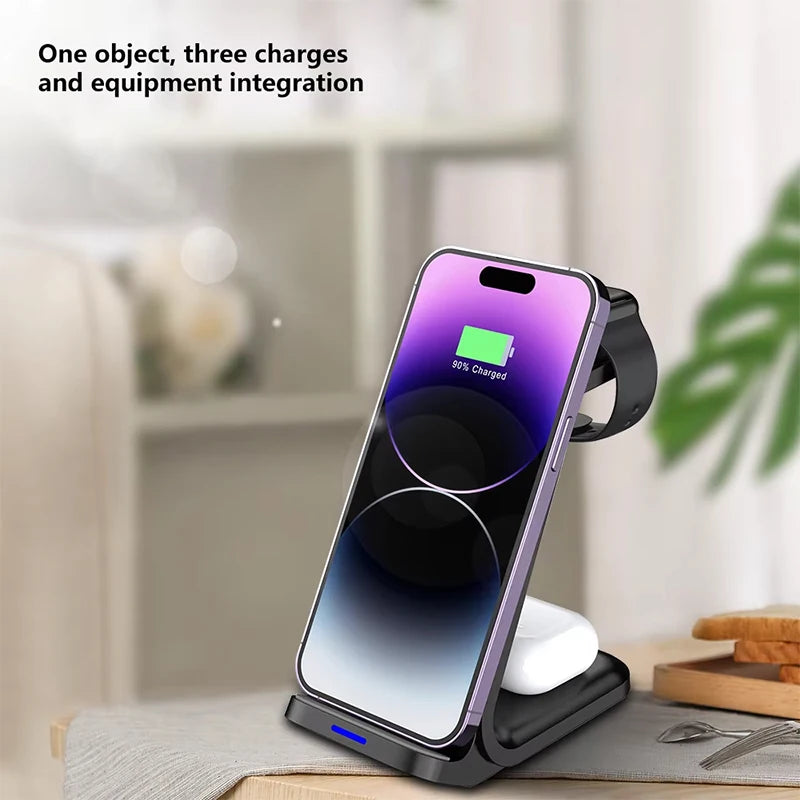 30W 3-In-1 Wireless Charger Stand Dock For iPhone Samsung Xiaomi OPPO Apple Watch 8 7 AirPods Induction Fast Charging Station