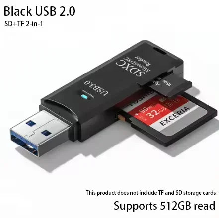 USB 3.0 SD TF Card Reader 2 in 1 High Speed Smart Cardreader Adapter for PC Laptop Notebook Computer Camera Car Mounted