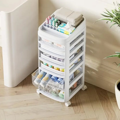 Rolling Cart with 6 Drawers Clear Plastic Drawer Organizers Dust Proof Under Desk Storage for Makeup Skincare Art Crafts and Ba