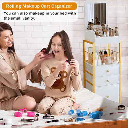 Makeup Cart Organizer with Mirror, Large Rolling Vanity Cart for Cosmetics, Skin Care, Perfume, Nail Polish Storage, Gold