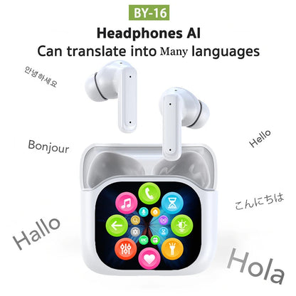 Smart AI Translation Bluetooth Earphones With LCD Display Noise Reduce New Wireless Digital Long Battery Life Display Headphone