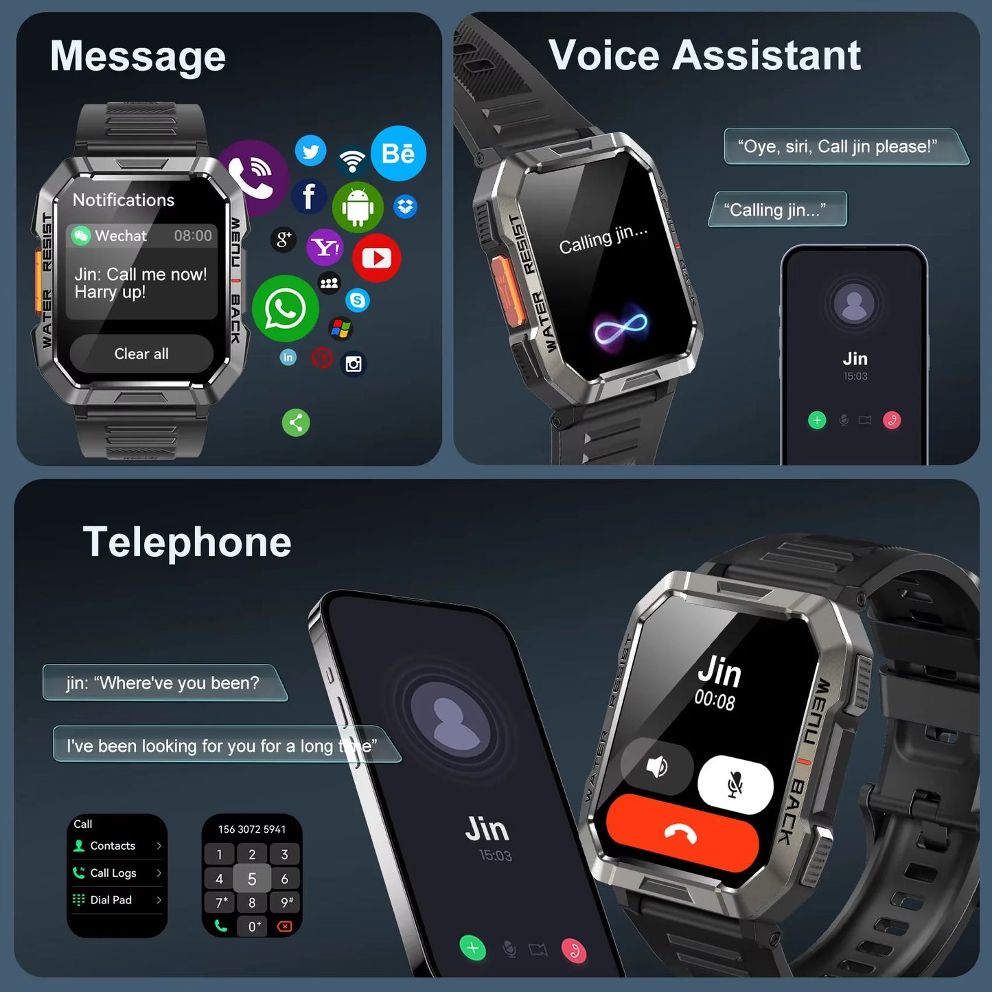 Blackview W60 Waterproof Smartwatch with Emergency Lighting 2.01'' Screen 900mAh Large Battery BT Outdoor Sport Watches for Man