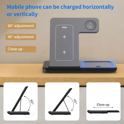 Foldable 3 in 1 30W Wireless Charging Station for iPhone 17 16 15 14 13 12 Pro Max iWatch 11 Airpods Pro Fast Charger Stand Dock