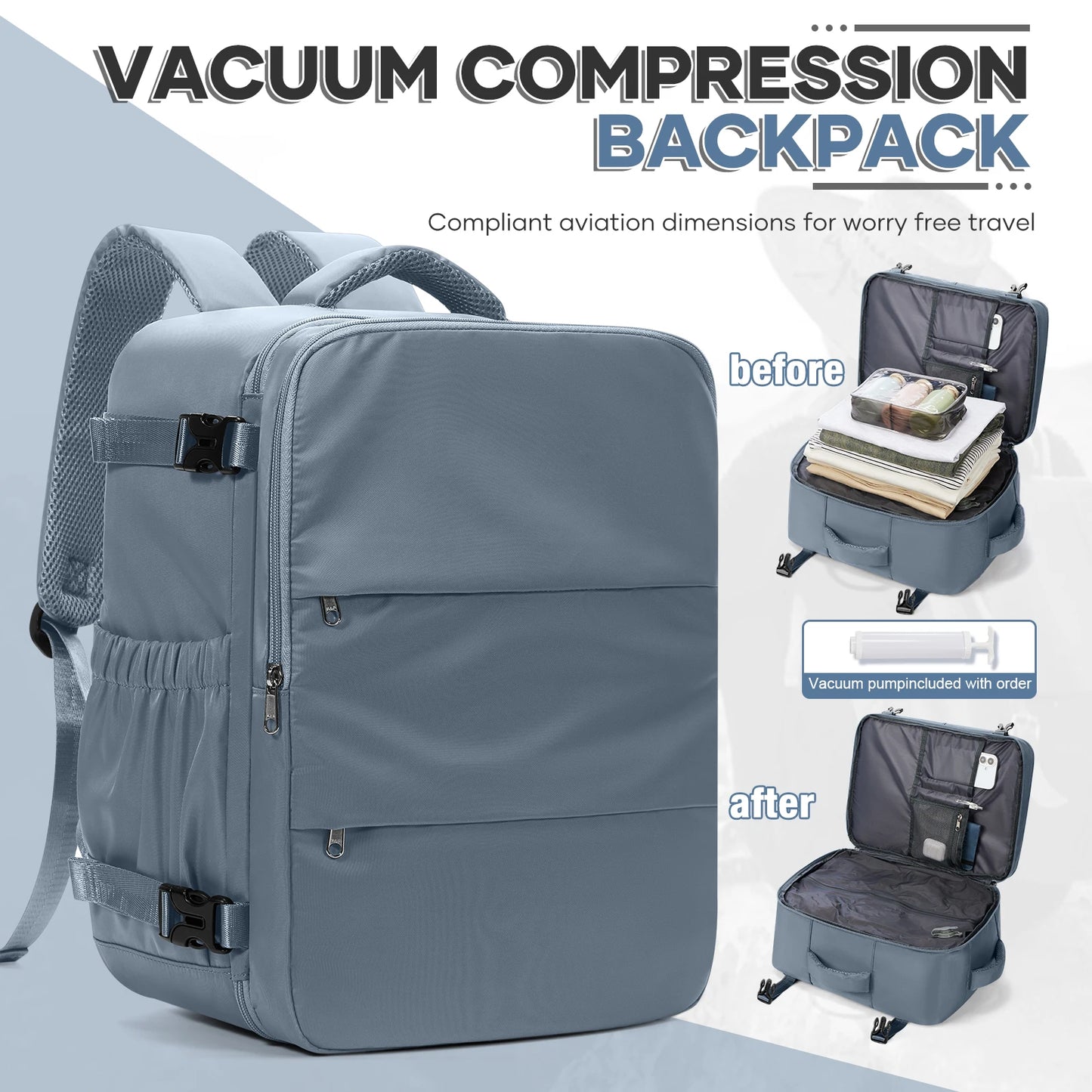 Genuine Luggage, Ryanair Hand Luggage 40x30x20 Travel Backpack,  Women Men Work Backpack Vacuum Bag Business Laptop Backpack