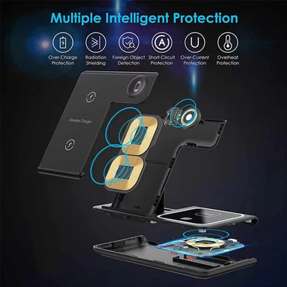 3-in-1 Foldable Wireless Charging Station 30W Fast Charger Stand Qi2 Certified Compatible with Phones Smart Watches Earbuds Desk