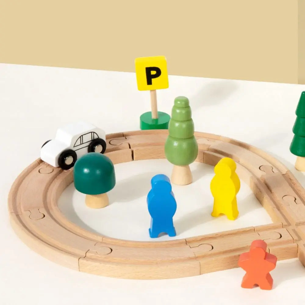 8-shaped Children Wooden Train Rail Signal Light Early Education Thinking Training Track Train Multifunctional Splicing
