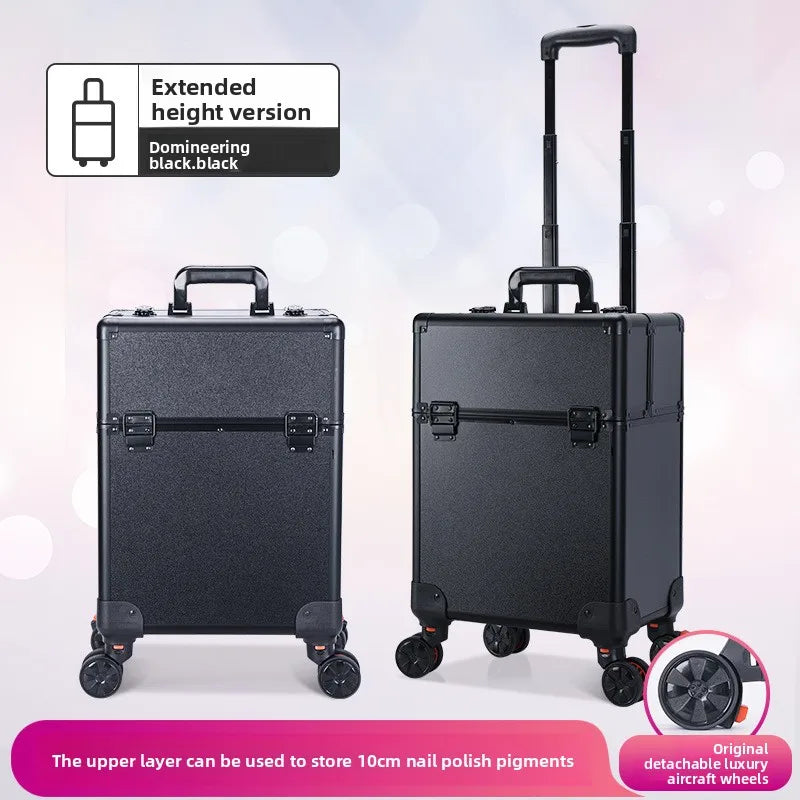 Professional Nail Art Case Rolling Makeup Case Beauty Equipment Storage Cart Wheels for Hairstyling Tools Kit Makeup Box