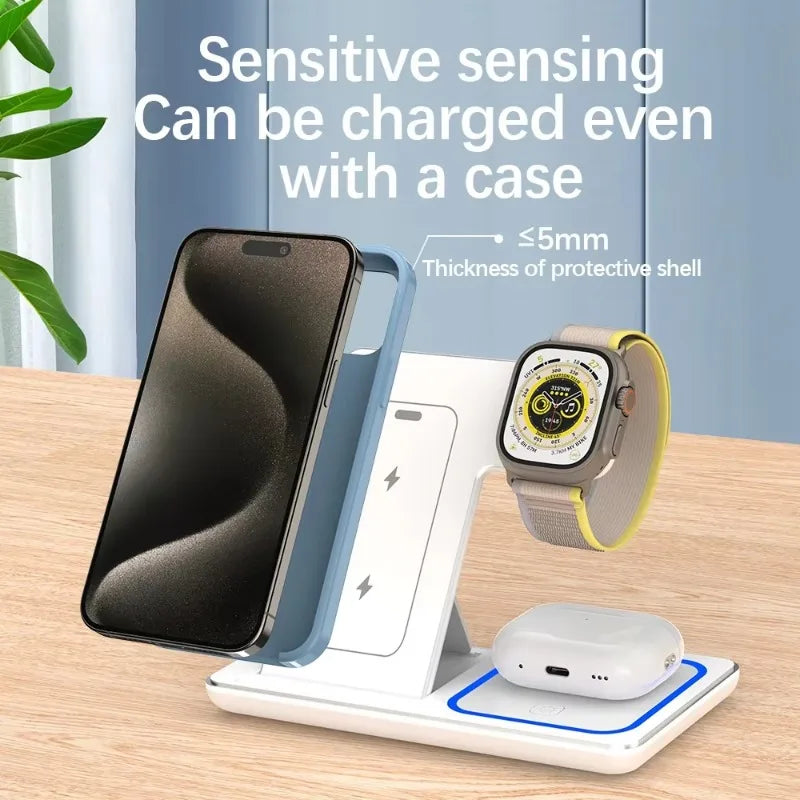 3 In 1 Foldable Fast Wireless Charger Holder Charging Station For iPhone 17 16 15 14 Apple Watch S10/9/8 Airpods 4 Pro 2