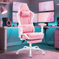 Ergonomic Reclining Gaming Chair with Massage Lumbar Support Footrest Headrest and Adjustable Armrests Pink