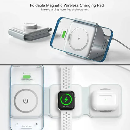 3 in 1 Portable Magnetic Wireless Charger Fast Charging Dock Station Foldable Stand Trip Charger For iPhone Apple Watch AirPods