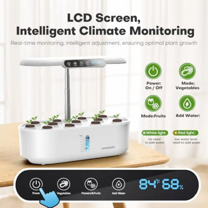 Hydroponics Growing System kit: Indoor Herb Garden - Plant Germination Kit with LCD Display and LED Grow Light Smart Temp and H