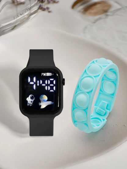 2PCS Children's Smart Watch Bracelet Simple and Fashionable Student Outdoor Sports Electronic Watch Gift for Boys and Girls