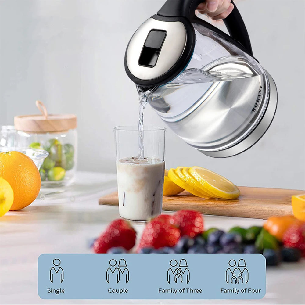 2L Glass Electric Kettle Fast Boiling Water Heater Tea Coffee Thermo Pot Large Capacity Auto Shutoff Smart Kettle for HomeOffice