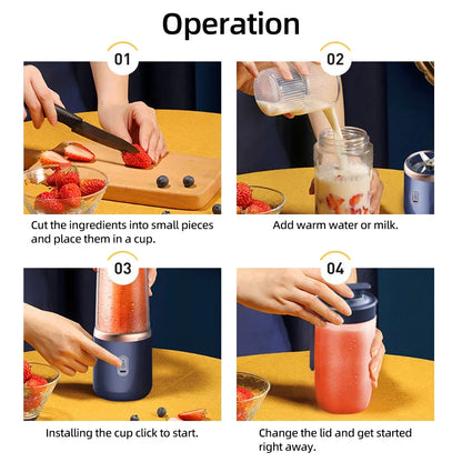 Electric Portable Blender Bottle with 6 Blades Multifunctional Fresh Juice Smoothie Maker Ice Crush Cup Food Processor