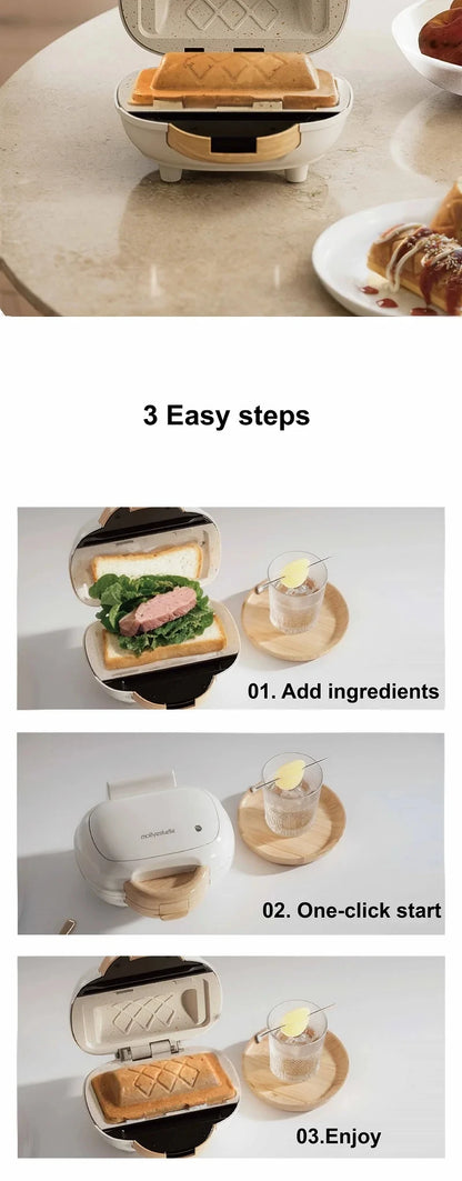 500W Sandwich Machine Fast Breakfast Machine Home Hot-pressed Toasted Non-stick Bread Mini Panini Machine Multi-function Toaster