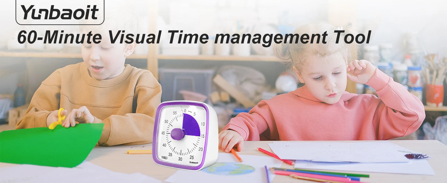 Yunbaoit Visual Timer with Night Light, 60-Minute Countdown Timer for Kids and Adults, Silent Timer for Home, Kitchen, Or School