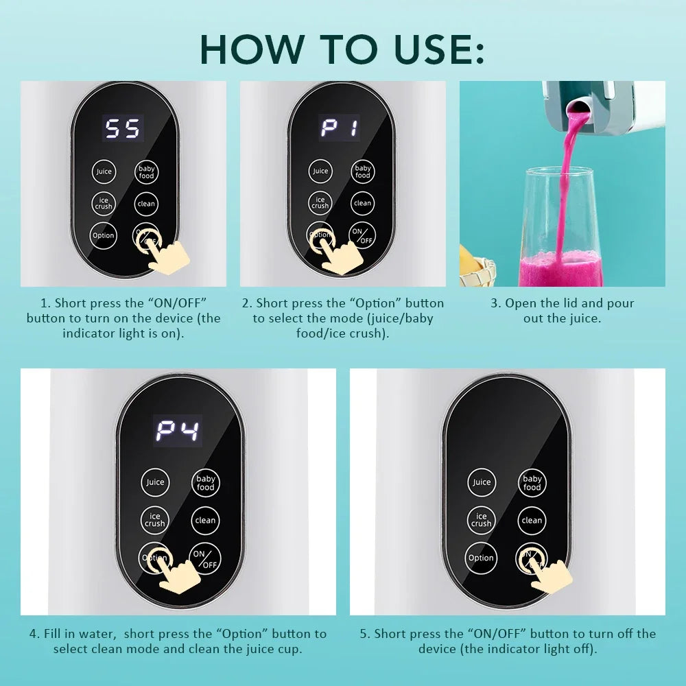 Electric Portable Blender Bottle with 6 Blades Multifunctional Fresh Juice Smoothie Maker Ice Crush Cup Food Processor