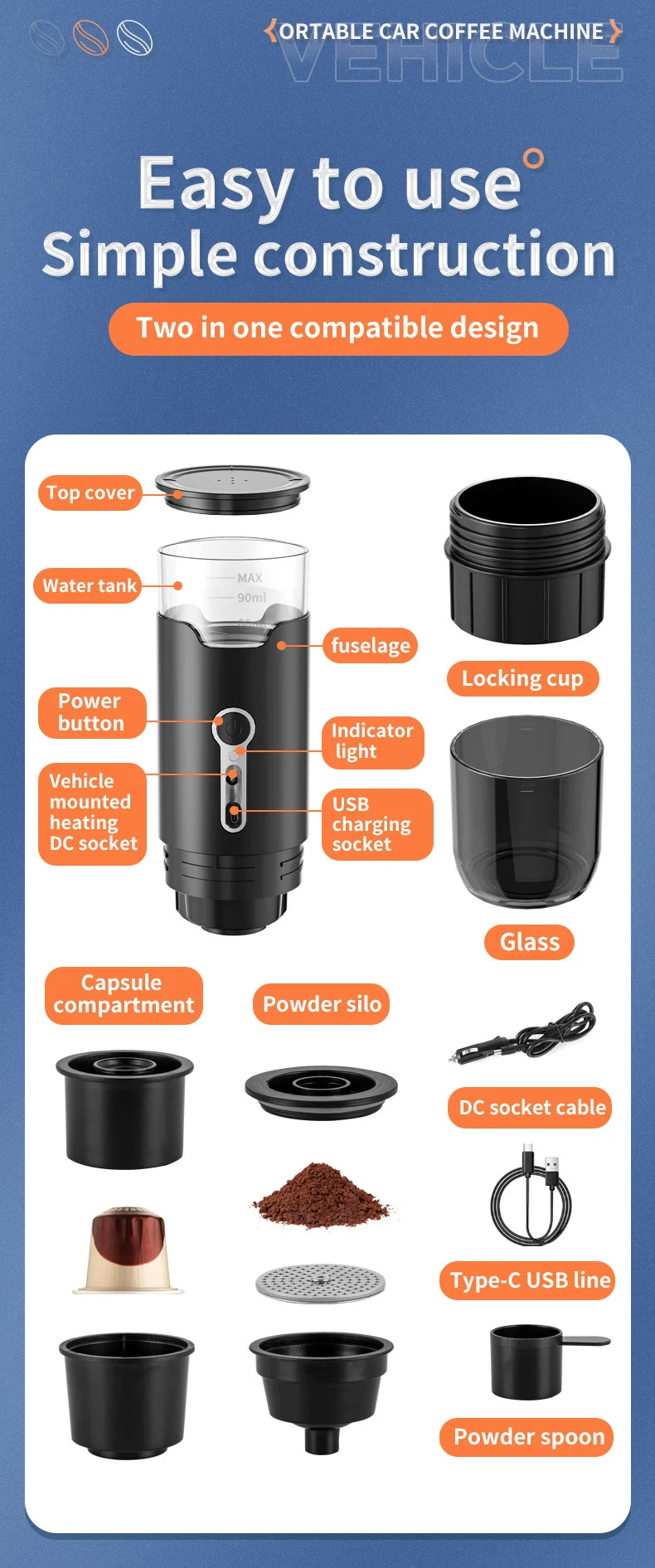 New Small Portable Coffee Maker Electric Capsule Coffee Brewer Portable Coffee Machine Fit Coffee Powder and Coffee Capsule