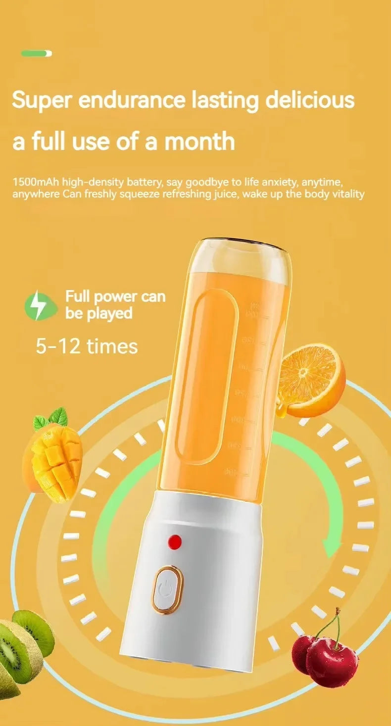 Portable Cordless Blender Juicer 450ml Electric Fruit Juicer USB Rechargeable Lemon Orange Juice Cup Smoothie Blendr