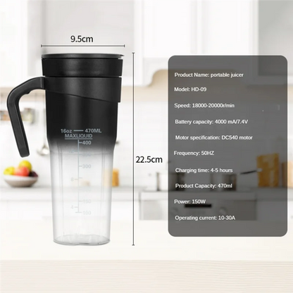 SOFT-Portable Personal Blender For Shakes And Smoothies Blender With 6 Blades USB Rechargeable Handle And Straw Lid Blender