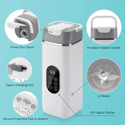 Electric Portable Blender Bottle with 6 Blades Multifunctional Fresh Juice Smoothie Maker Ice Crush Cup Food Processor